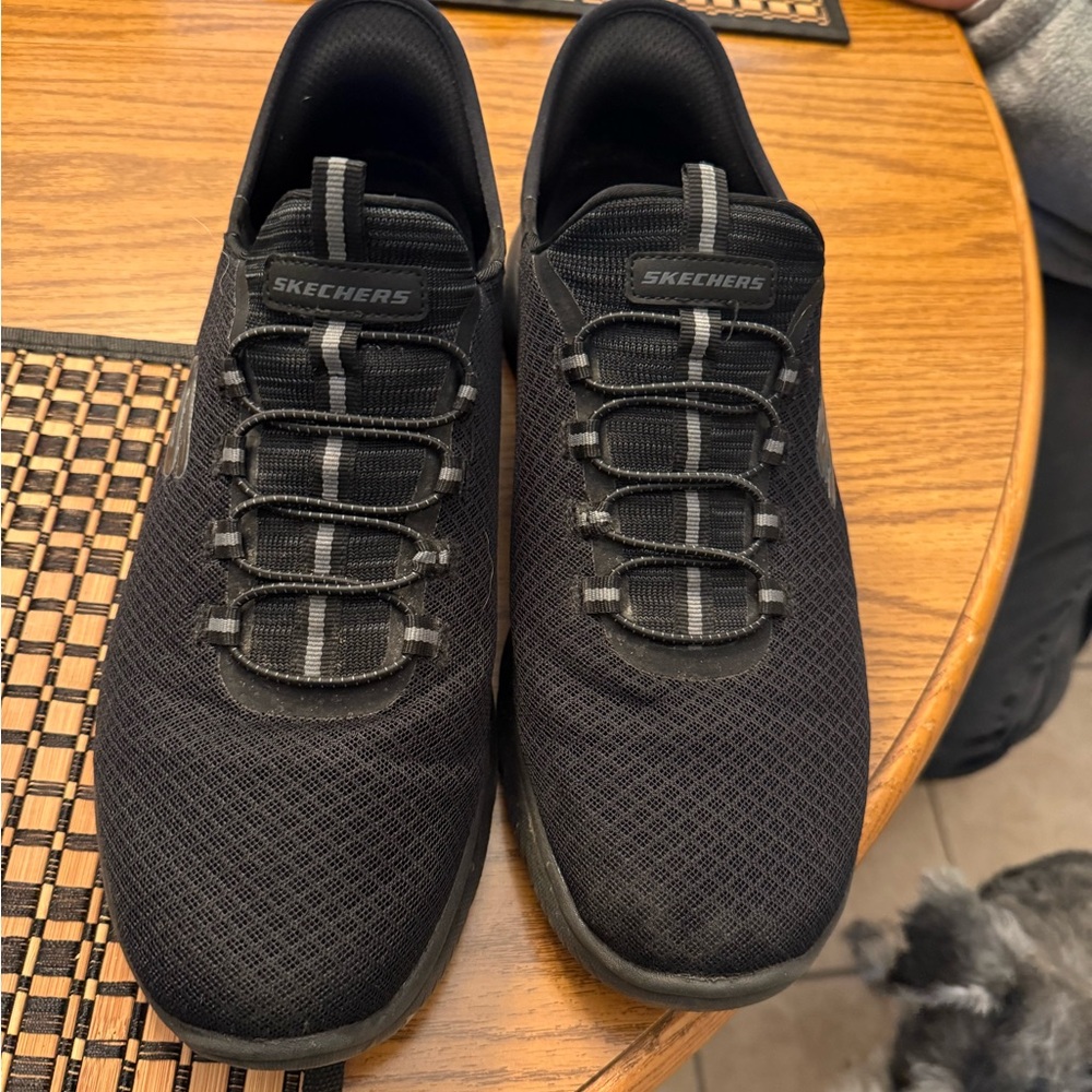 Skechers Men's Black Slip-On Athletic Sneakers with Reflective Strip